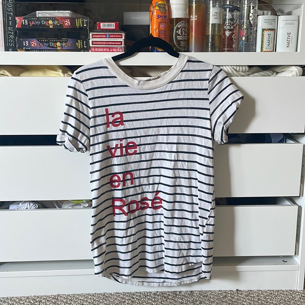 Anthropologie T-shirt, small, navy blue and white stripes
